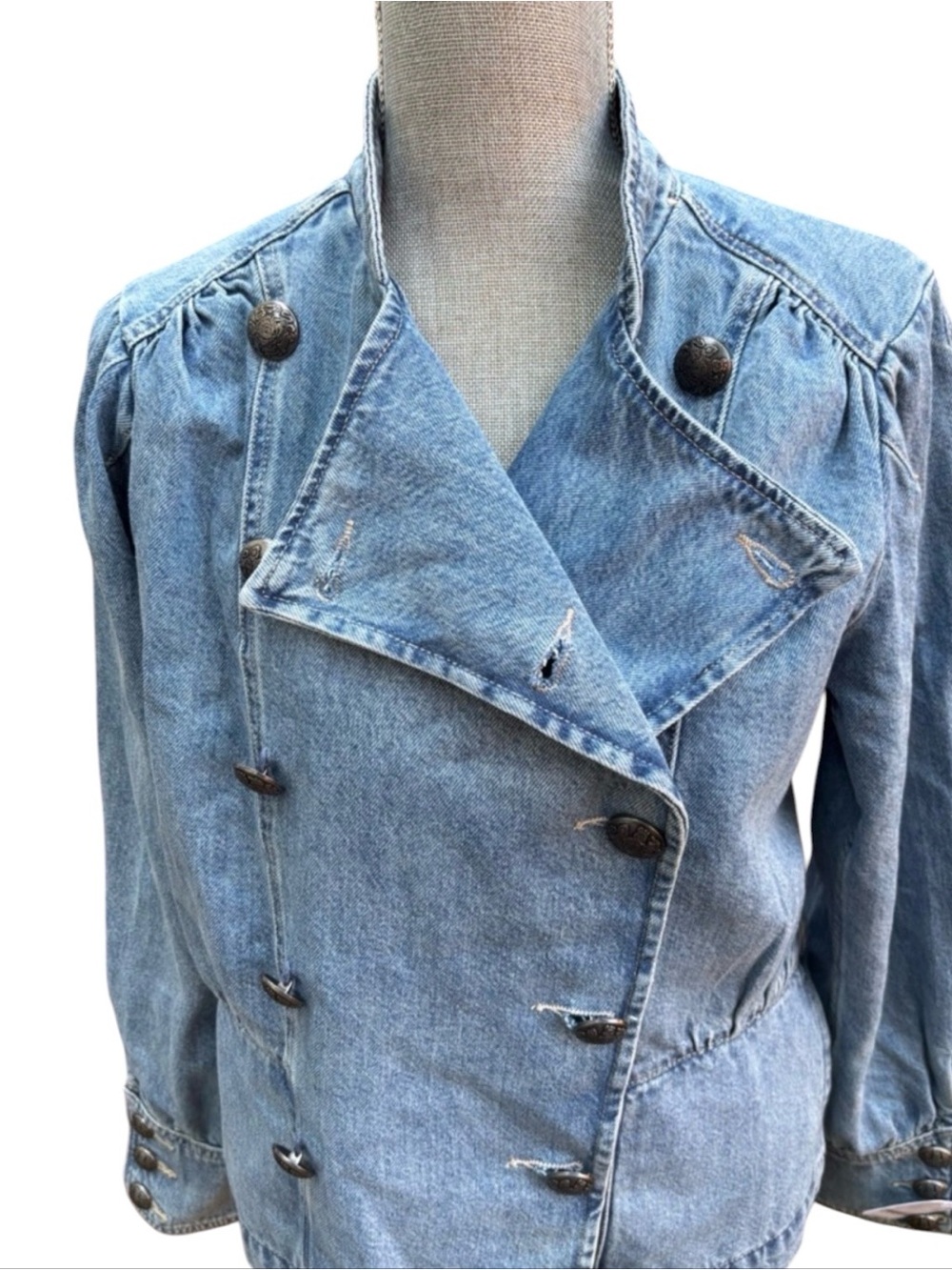 Free People We The Free M Imogene Denim Officer Jacket Military Utility Coastal - Picture 5 of 14